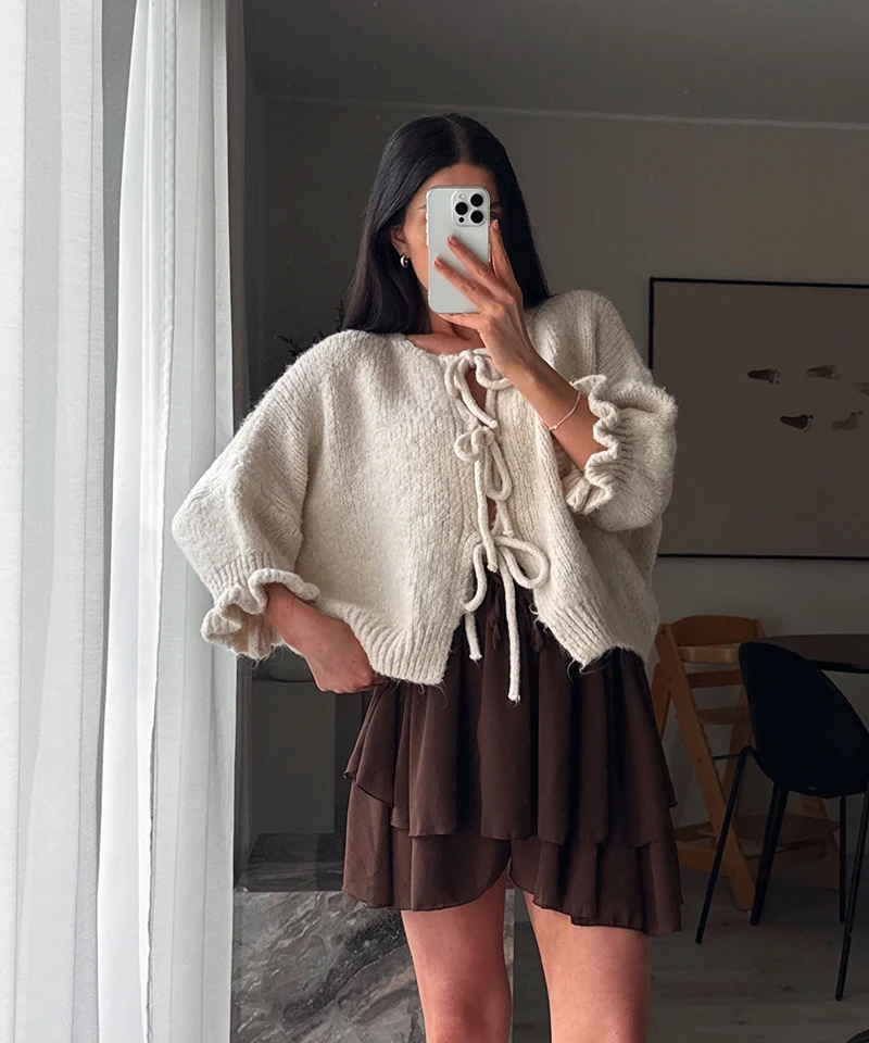 Cardigan Schleife Fia Dreiviertel Beige