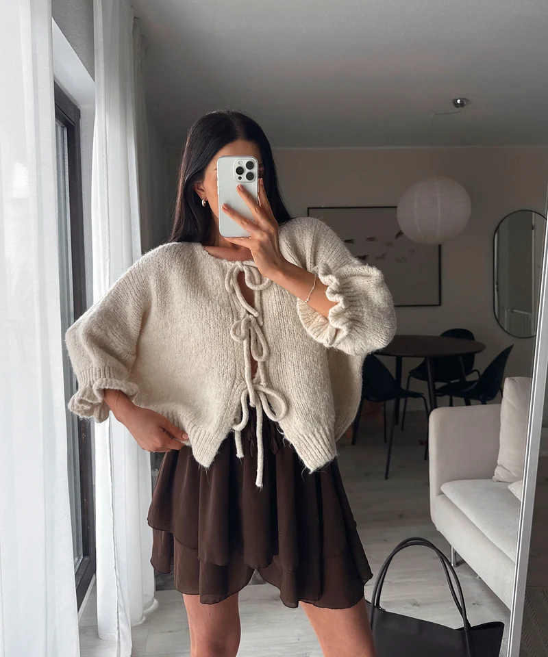 Cardigan Schleife Fia Dreiviertel Beige