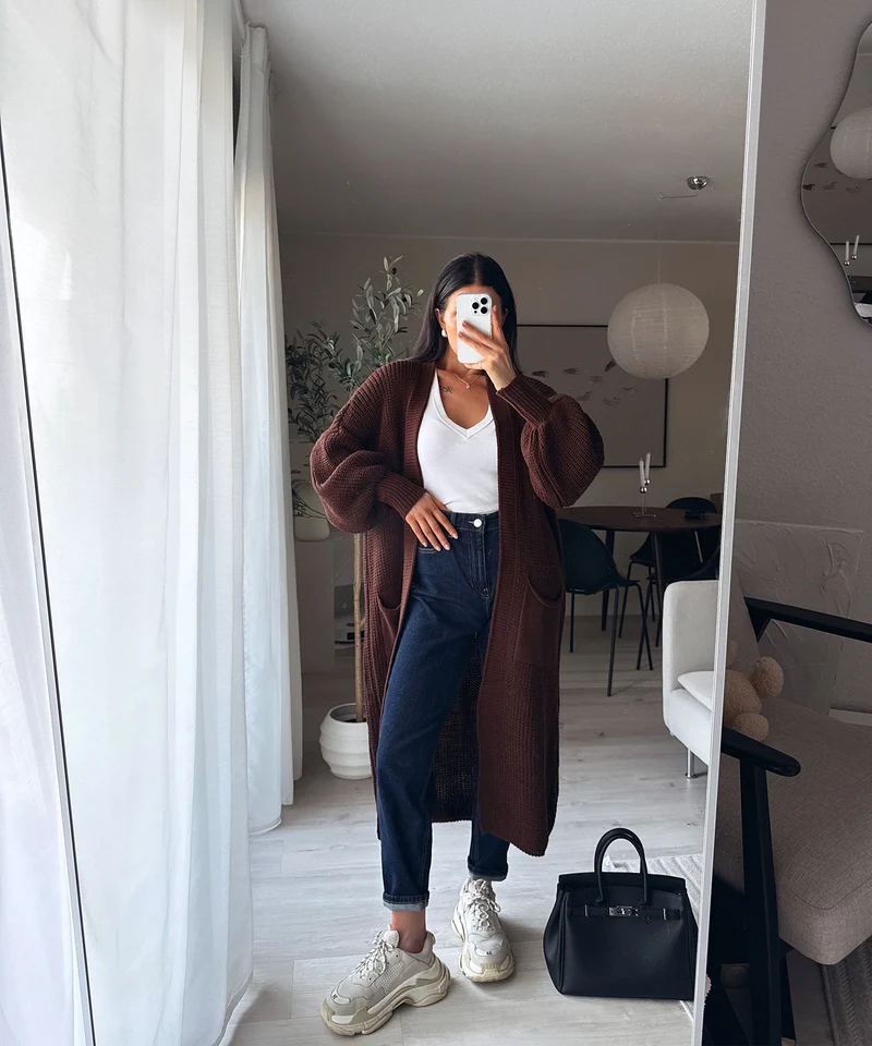 Cardigan Leilani lang Dunkelbraun