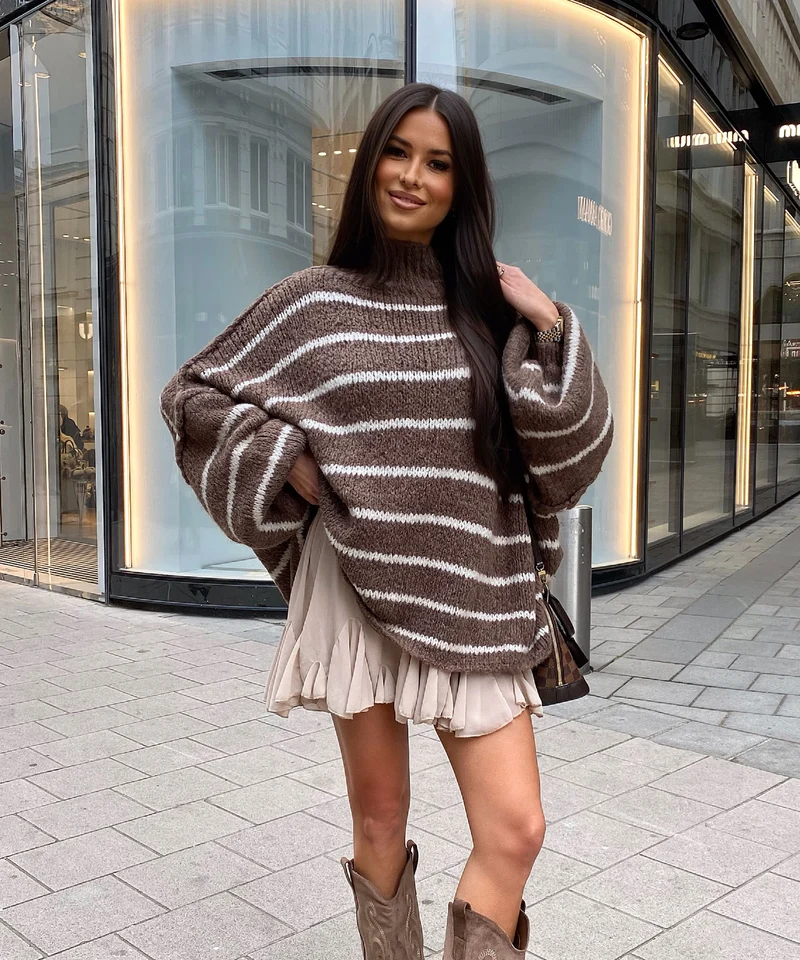 Oversize Pullover Sia Streifen Braun