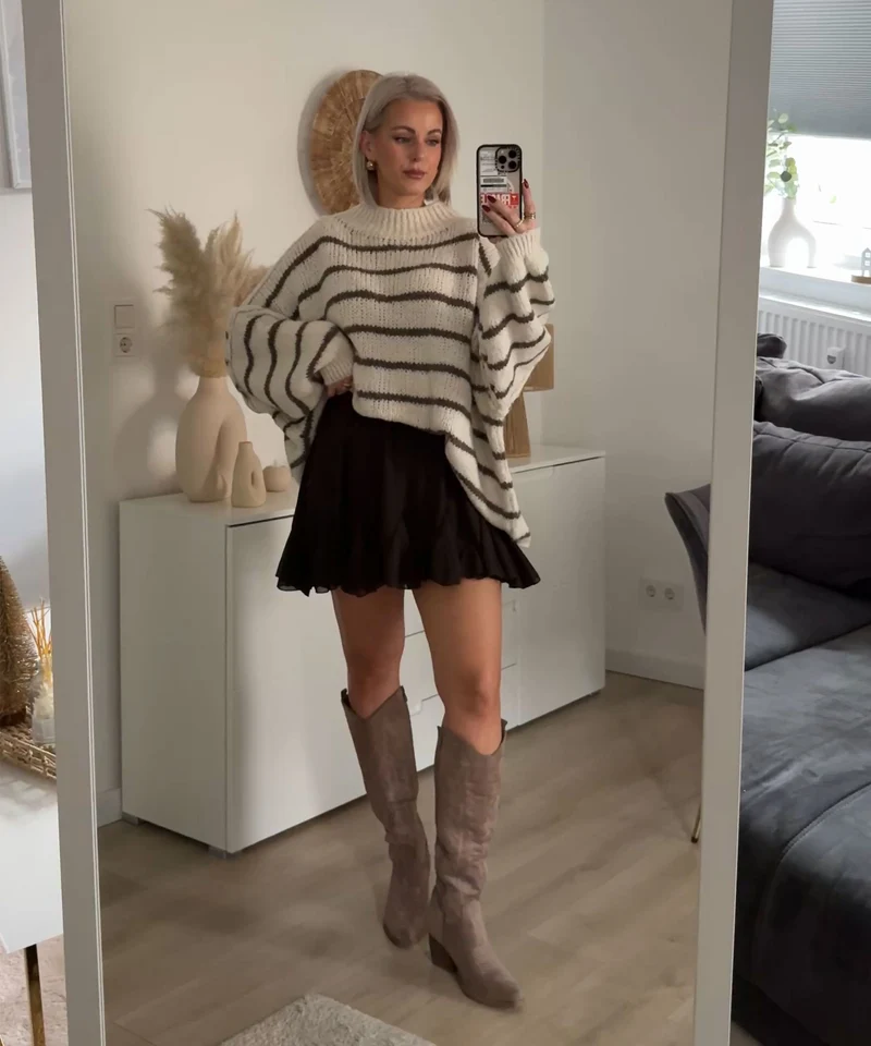 Oversize Pullover Sia Streifen Beige Braun