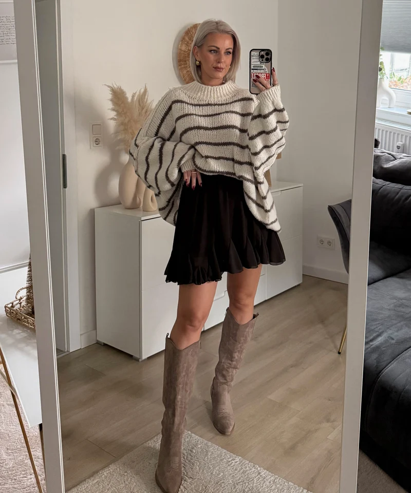 Oversize Pullover Sia Streifen Beige Braun