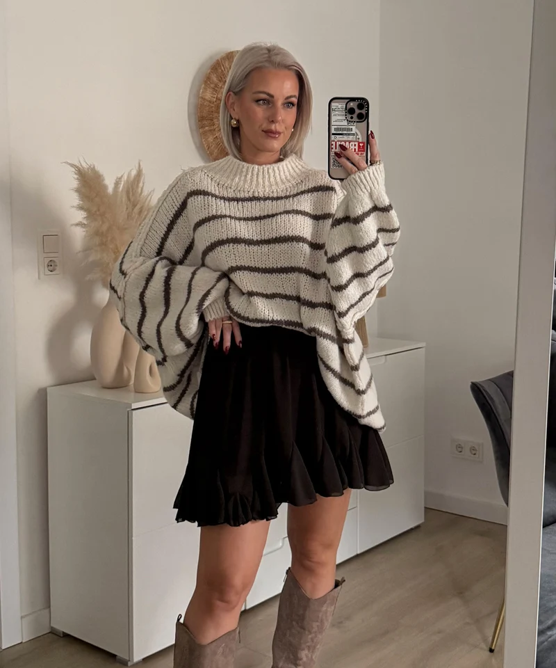 Oversize Pullover Sia Streifen Beige Braun