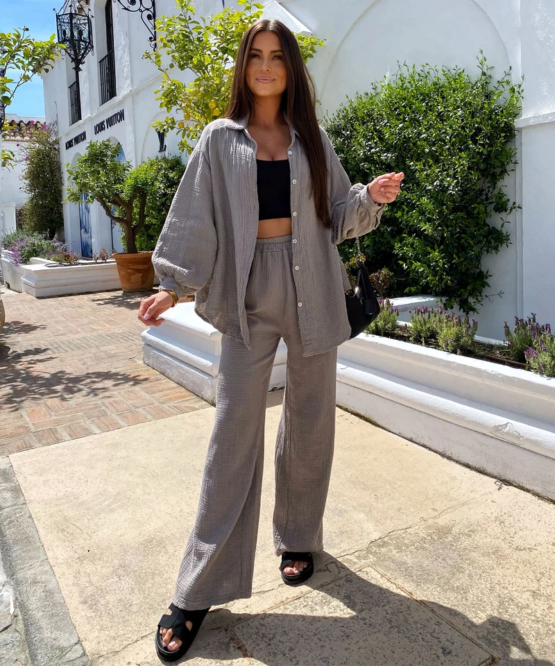 Oversize Musselin Bluse Freya Taupe Kurz