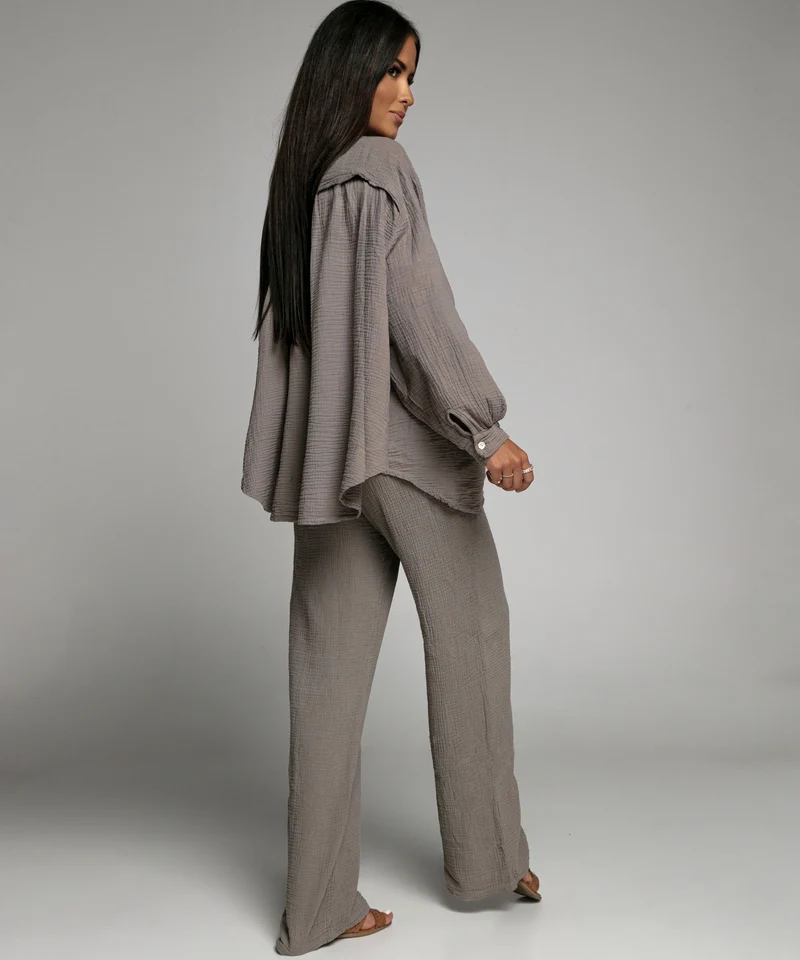 Oversize Musselin Bluse Freya Taupe Kurz