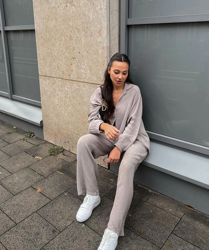 Oversize Musselin Bluse Freya Taupe Kurz