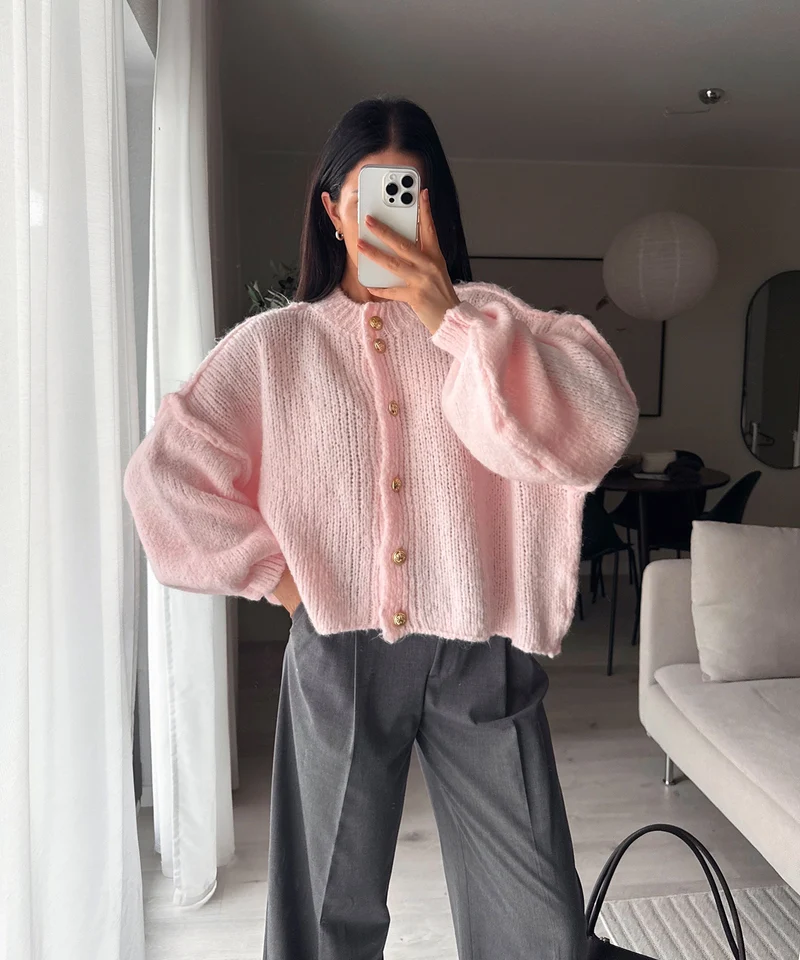 Oversize Strickjacke Jalsi Kurz Hellrosa