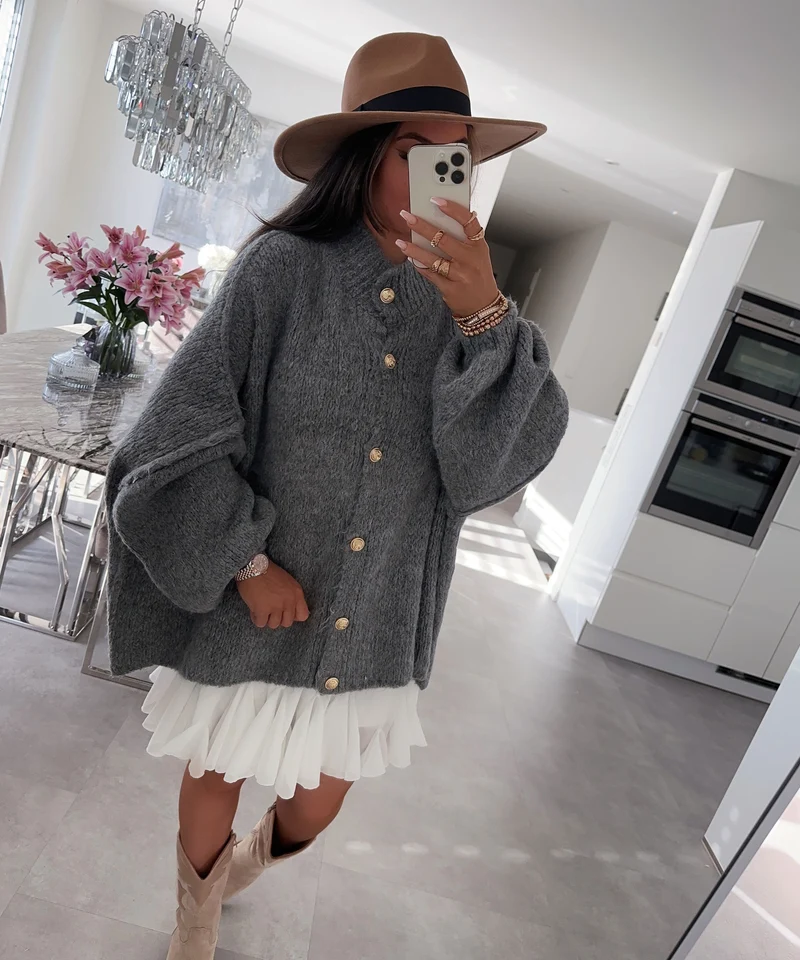 Oversize Strickjacke Jalsien Dunkelgrau