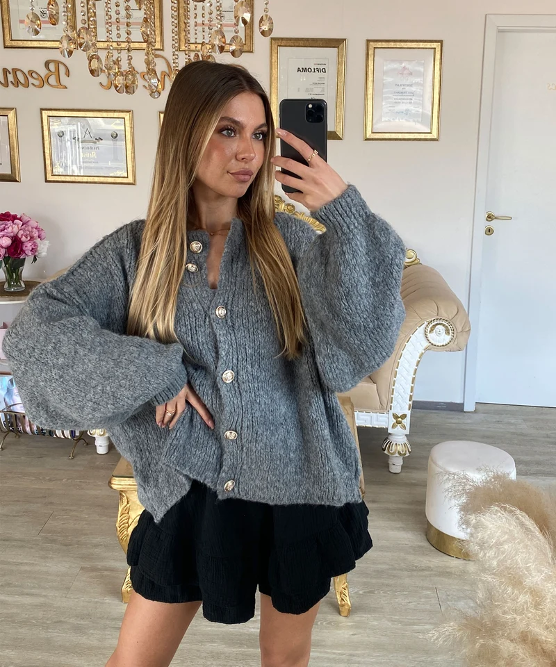 Oversize Strickjacke Jalsien Dunkelgrau
