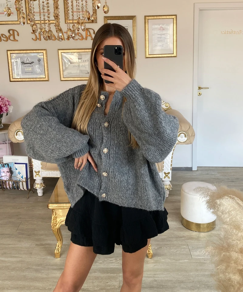 Oversize Strickjacke Jalsien Dunkelgrau