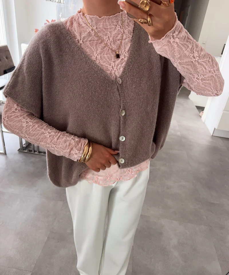 Kurzarm Cardigan Liz Taupe