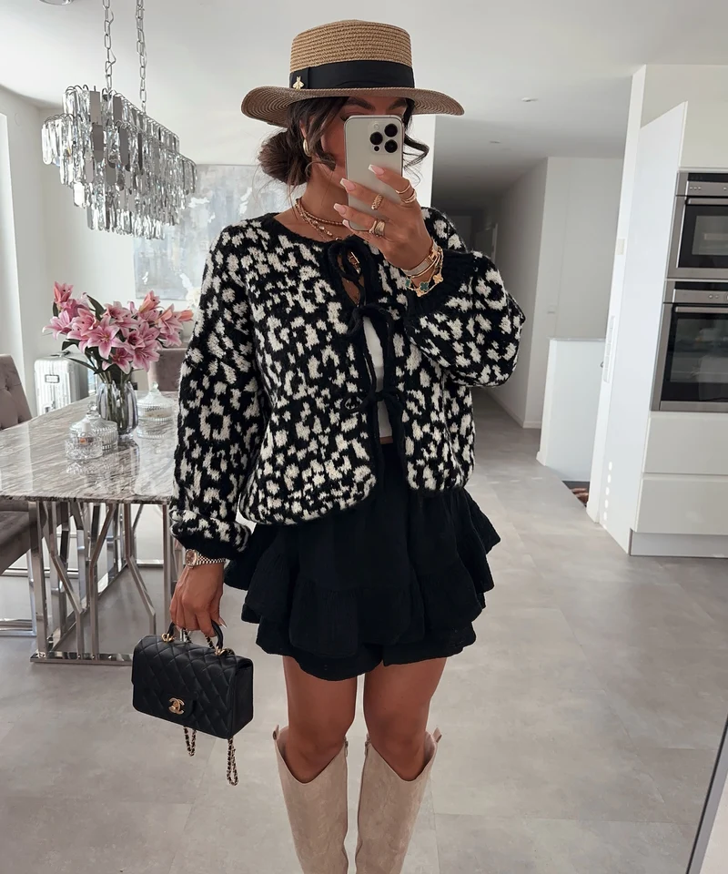 Cardigan Schleife Fia Leo Schwarz Weiß
