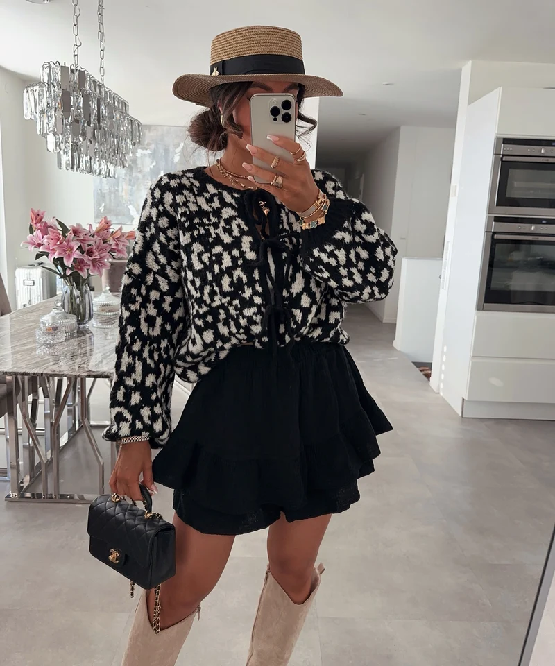 Cardigan Schleife Fia Leo Schwarz Weiß