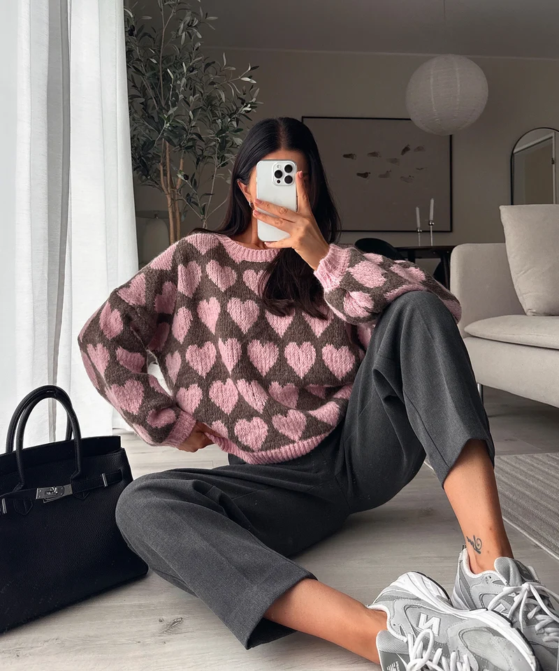 Pullover Mona Herzen Rosa Braun