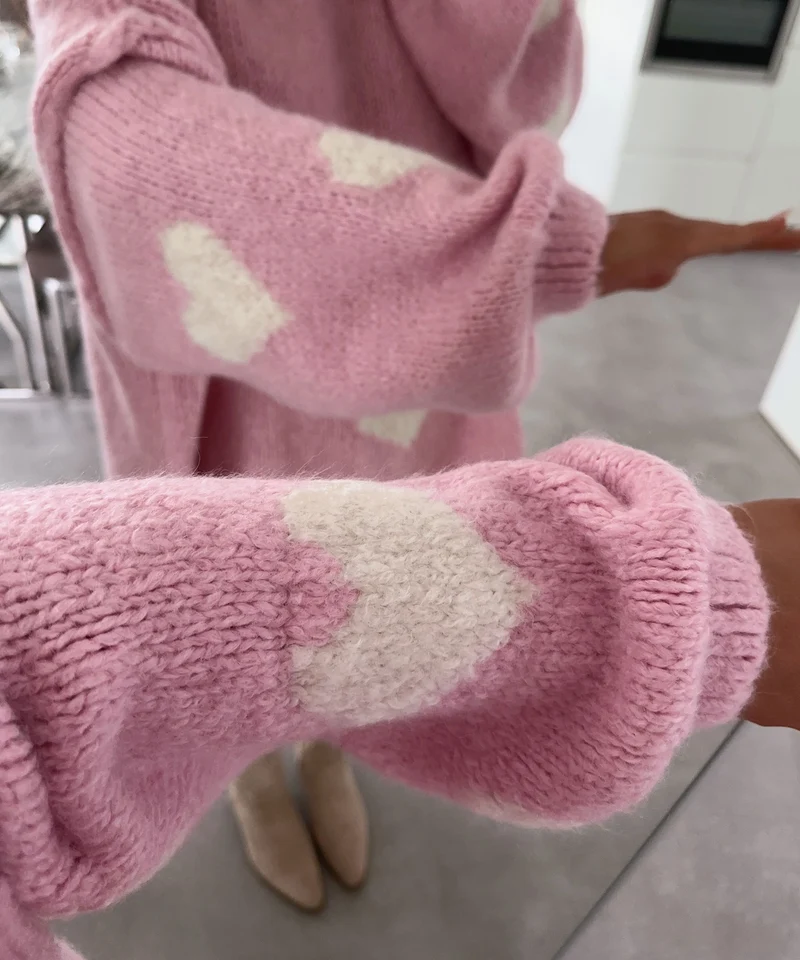 Oversize Pullover Nata Herz Rosa Beige