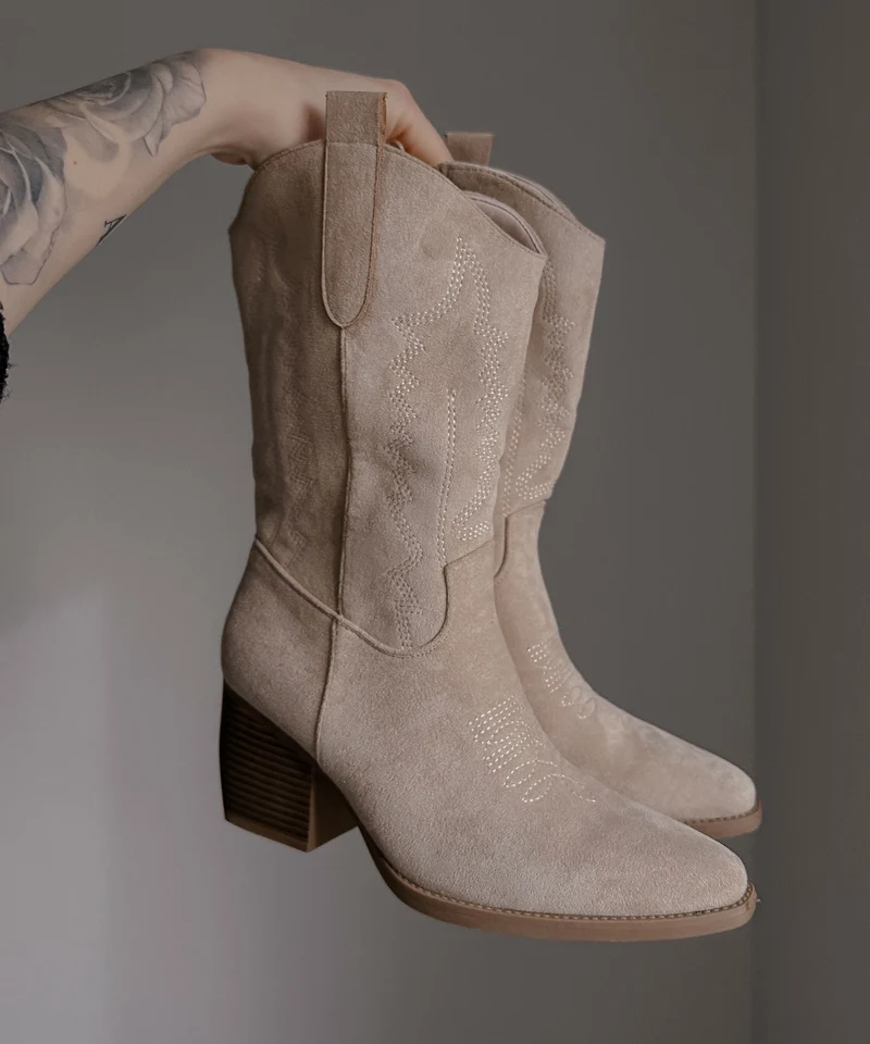Cowboy Stiefel Selenay Beige Midi