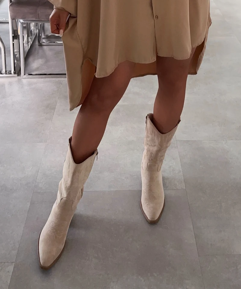 Cowboy Stiefel Selenay Beige Midi