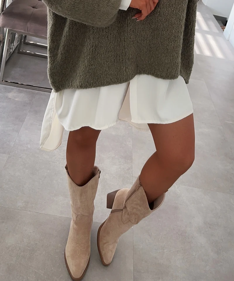 Cowboy Stiefel Selenay Beige Midi