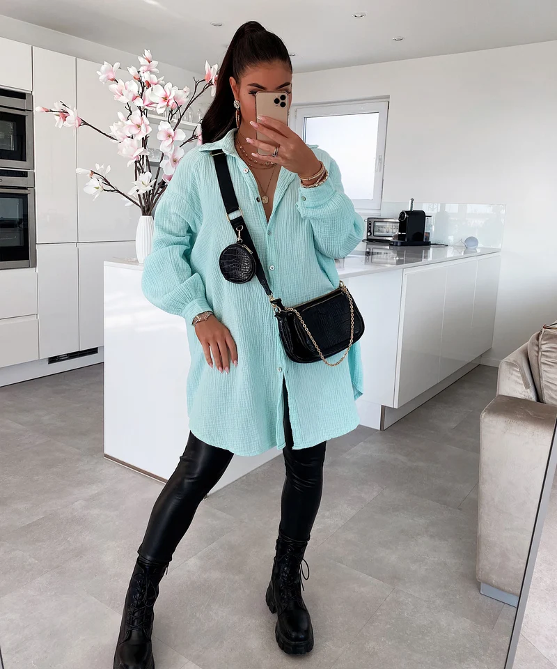 Oversize Musselin Bluse Freya Türkis Lang