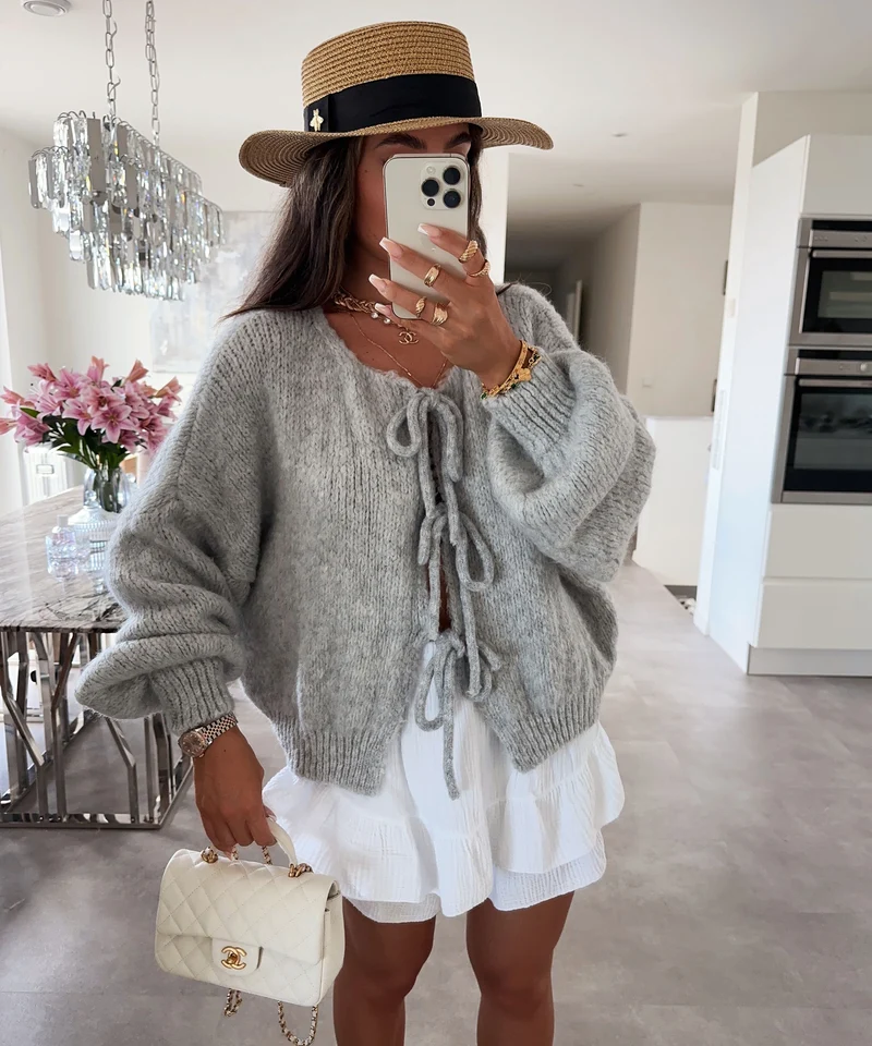 Cardigan Schleife Fia Hellgrau