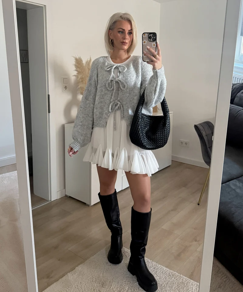 Cardigan Schleife Fia Hellgrau