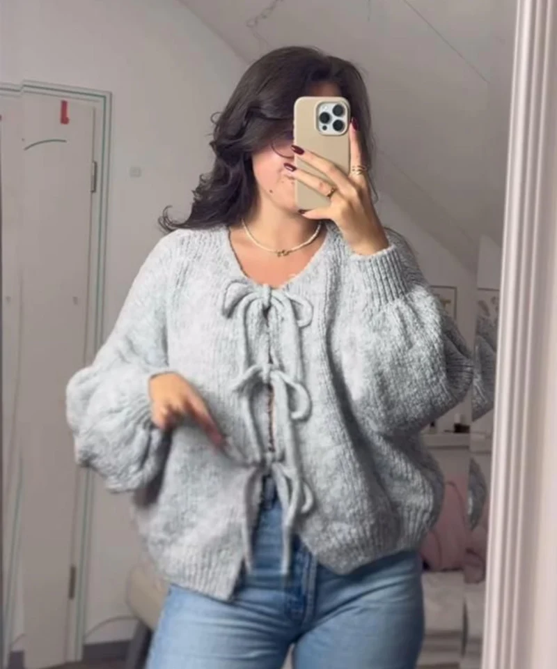 Cardigan Schleife Fia Hellgrau