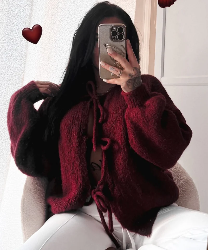 Cardigan Schleife Fia Weinrot