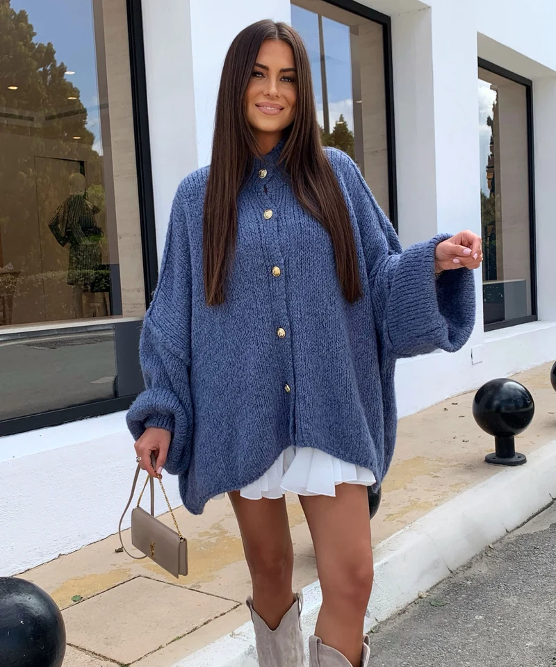 Oversize Strickjacke Jalsien Jeansblau